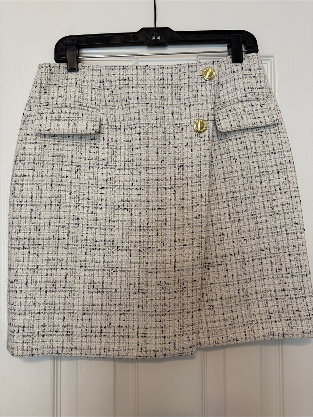 Ann Taylor Ivory Tweed Mini Skirt with Gold Buttons